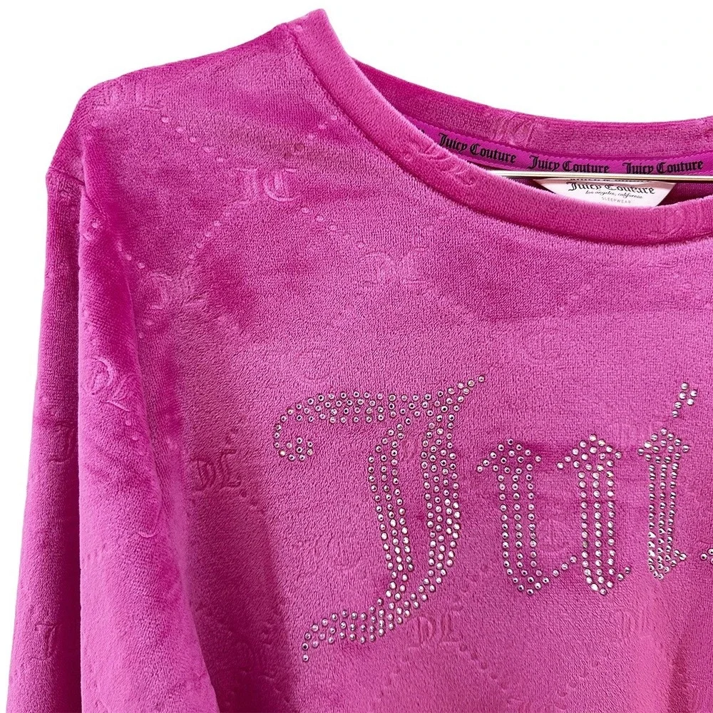 NWOT • JUICY COUTURE Velour Long Sleeve Bling Logo‎ Sleepwear Top • Large • pink
